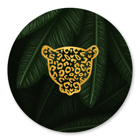 Jungle bladeren met gouden panter silhouet